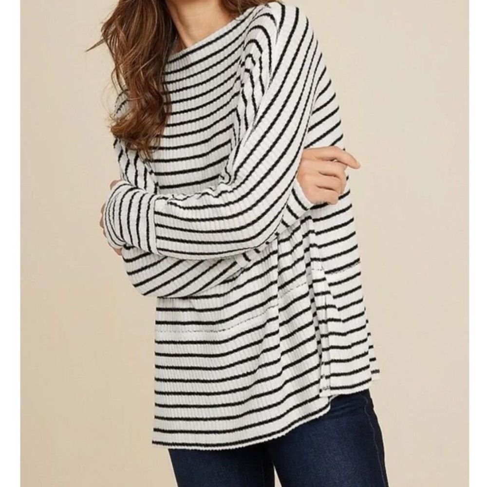 Maurices Womens Sylvan Striped Long Sleeve Tunic Top sz L Soft Strechy Casual
